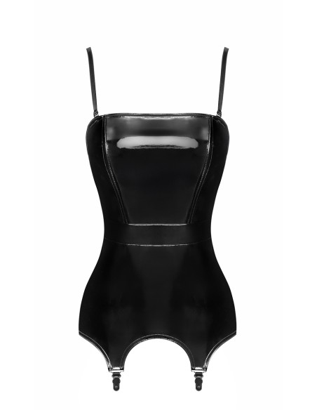 Corset porte-jarretelle vinyle Dominae F381 - Noir Handmade